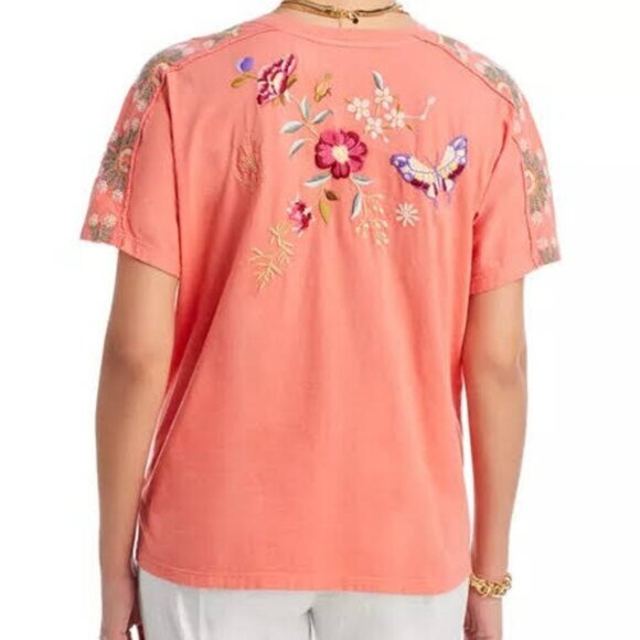 Johnny Was Beautiful Embroidered Orange Tee - Picture 5 of 5